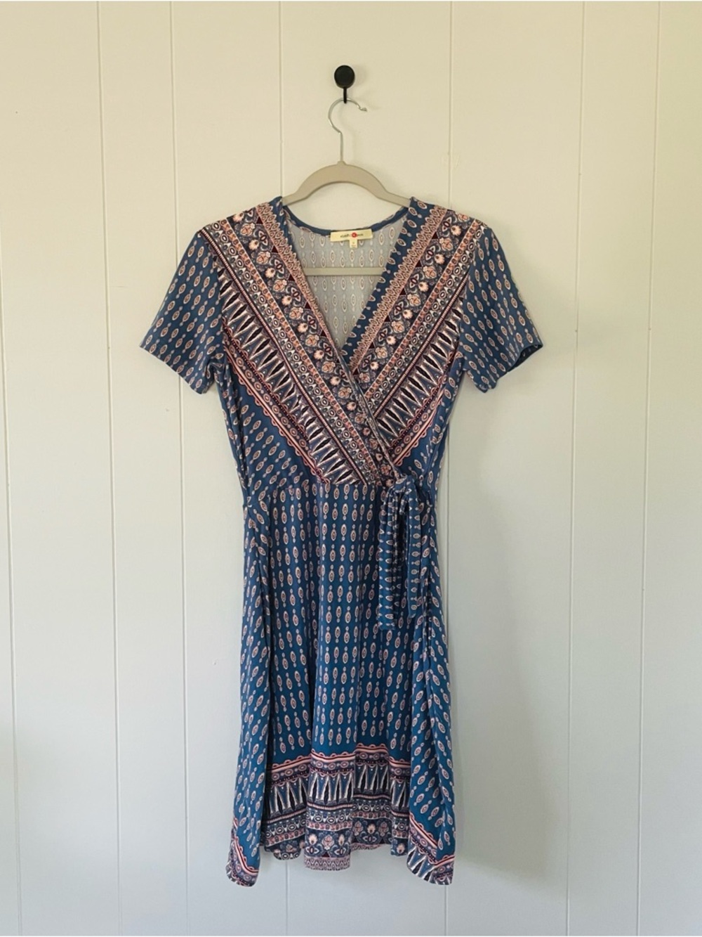 Wishful Park Navy Blue Printed Wrap Midi Dress